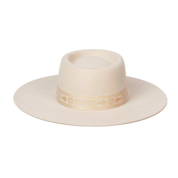 NWT Lack of Color Juno Wool Felt Boater Hat In Cream Wide Brim Beige Ribbon Band main image 9